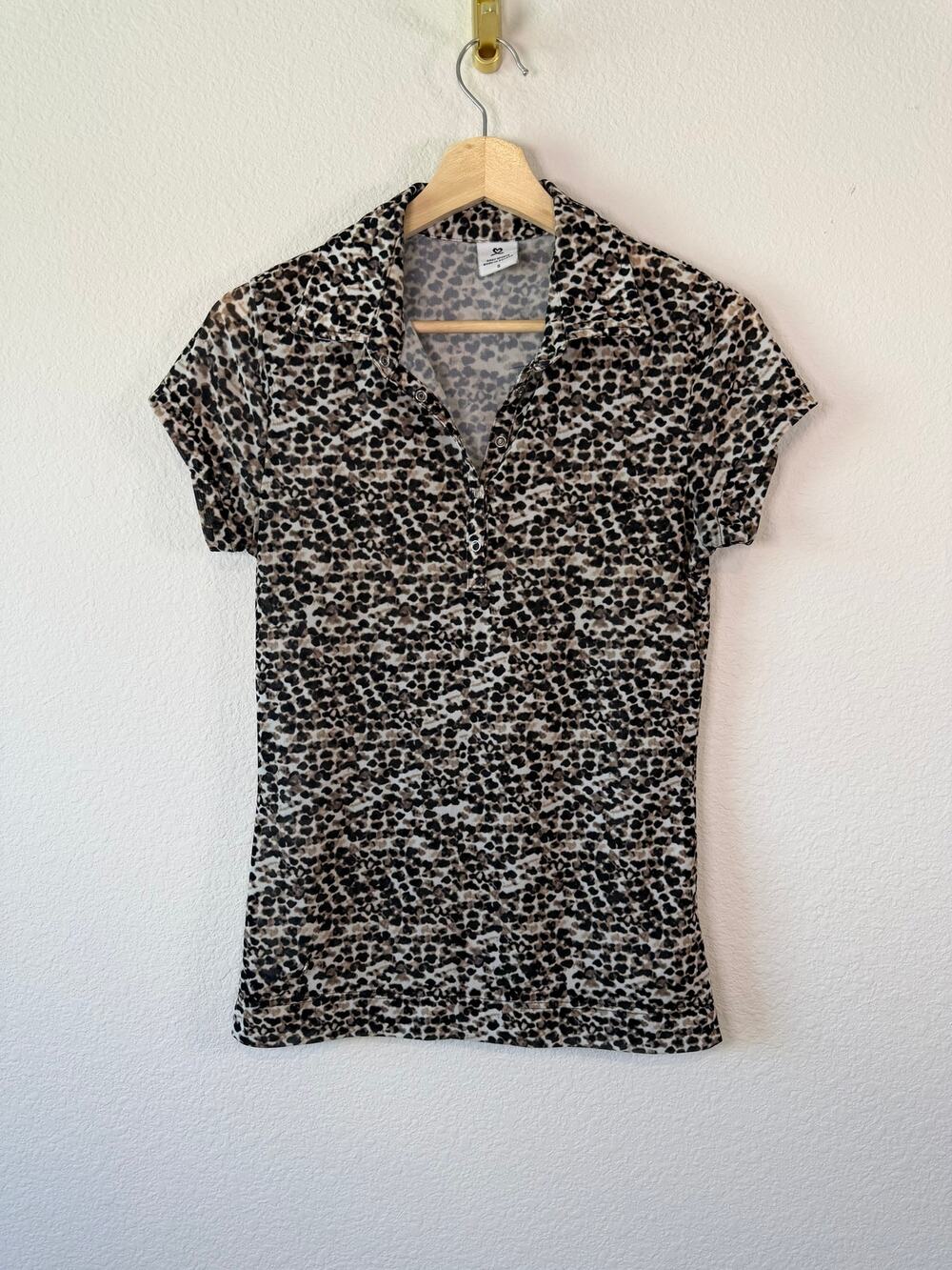 Daily Sports Sweden Leopard Print Short Sleeve Golf Polo Shirt Brown Black S